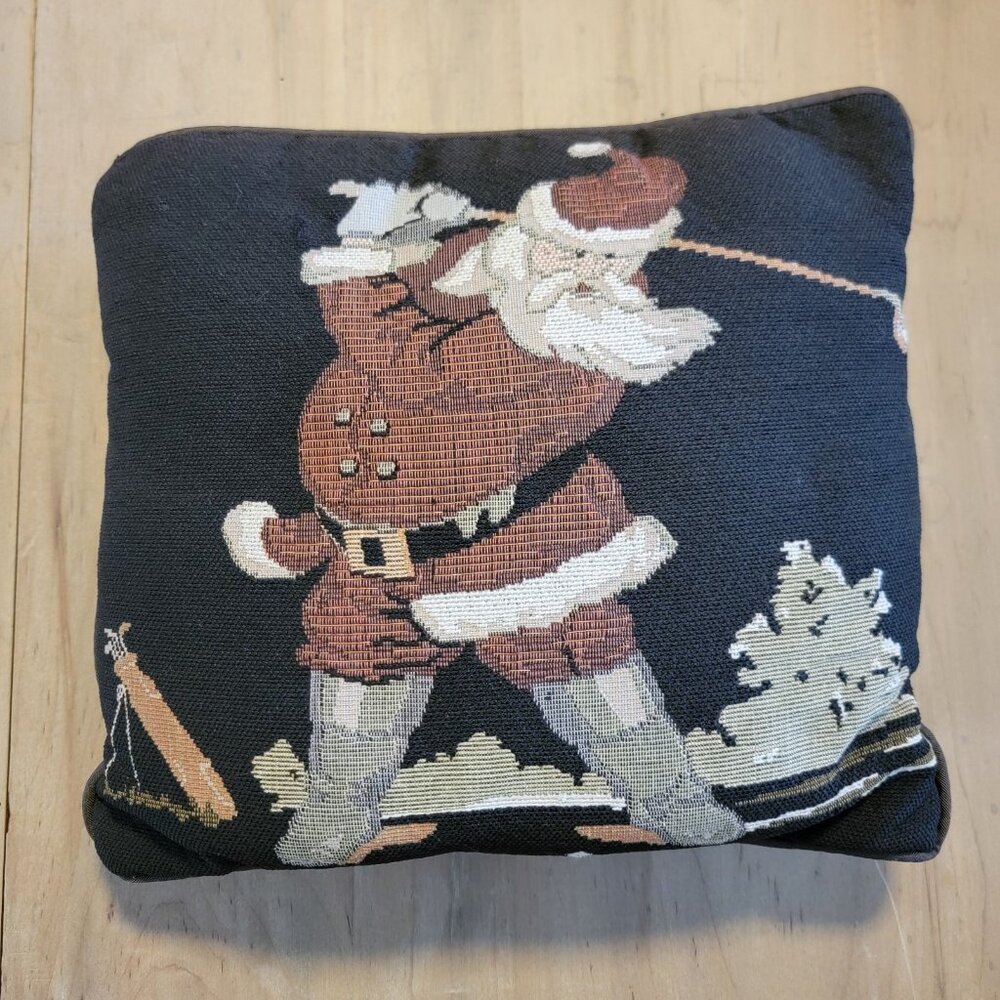 Christmas Throw‎ Pillow 12" Square Santa Playing Golf Golfer Holiday